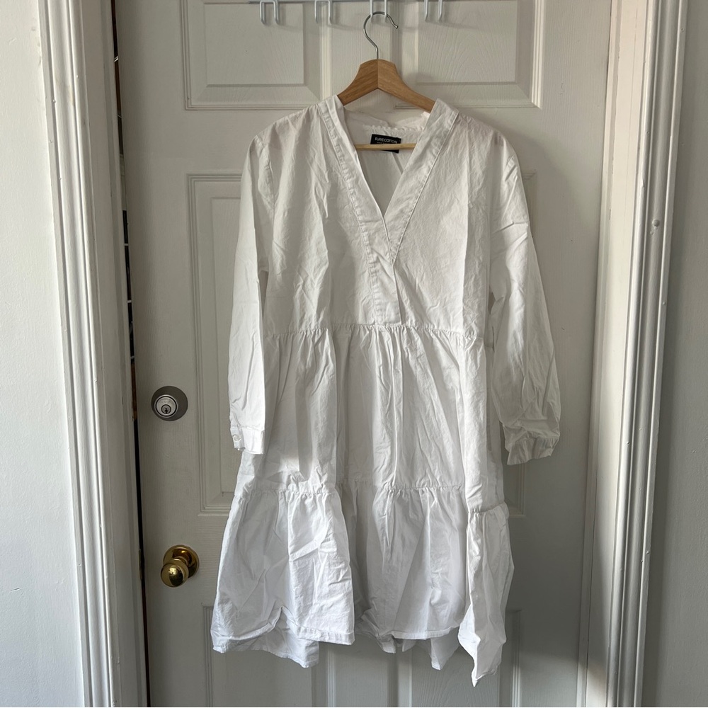 White V-Neck Tiered Dress